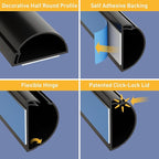 D-Line Half Round Cord Hider, Patented Cable Cover, Hide TV Wall Mount Wires, Raceway for Cords, Decorative Wire Covers, Paintable, Adhesive Cable Concealer - 1x 1.18in W x 0.59in H x 39in L - Black