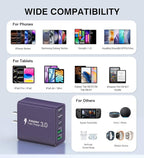 [2Pack] 60W USB C Plug,5-Port Fast Charger Block PD+QC Cube Wall Charging Box Brick for iPhone 17/16/15/14/13 for Samsung Galaxy S25/S24/S23/S22/S21+/S21 Ultra, Magsafe Wireless Charger,(Purple)