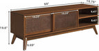 LKTART Mid Century Modern TV Stand for 55/60/65 inch TV,Boho Rattan Media Console with Sliding Doors for Living Room (Light Walnut, 59")