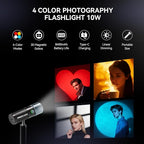 PHOTOOLEX 4 Colors Photography Flashlight with 20 Magnetic Pattern Gobos, 8400mAh Portable Spotlight, 10W LED Studio Light for Photo, Content Creation Accessories