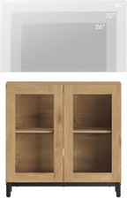 WAMPAT Modern TV Stand with Glass Doors for 32-40 inch TVs, Entertainment Center Console with Adjustable Shelves for Living Room, Bedroom, Oak