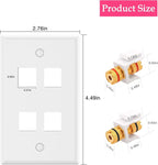 VCE UL-Listed Speaker Wall Plate Gold-Plated, 4-Port Keystone Wall Plate with Banana Jack Binding Post Keystone Jack Insert, 2 Pack