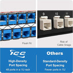 ICC 48 Port Blank Keystone 1U Patch Panel with 19” Metal Rackmount Housing for Slim Profile Keystone Jacks (Sold Separately), UL Listed, IC107BP481