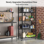 Himix Storage Shelves with 20 Hooks, 5-Tier Collapsible Organization Storage Rack Bookshelf Folding Pantry Shelves Cube Shelf Wire Shelving Holds 440 Ibs for Garage Kitchen Room, Black