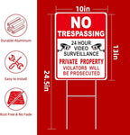 NO Trespassing Signs Private Property Video Surveillance Sign, Large 4-Pack 13"x10" Double-Sided Signs, Corrugated Plastic, H-Metal Stakes, Outdoor Yard Sign for Home and Front Door Land, and Garden, Lawn