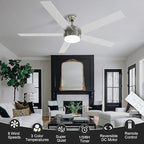 POCHFAN 60 Inch Brushed Nickel Ceiling Fans with Lights and Remote Control, Quiet Modern Ceiling Fan for Bedroom, Living Room,Dining Room,Dimmable 3-Color Temperatures 6-Speed