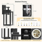 LTBLIGHT 2-Pack Motion Sensor Outdoor Wall Light Fixtures, Modern Black Dusk to Dawn Porch Light Lantern with 3 Modes, Waterproof Exterior Lighting for House, Patio, Garage, Front Door