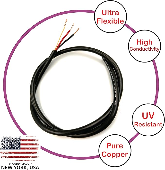 NATIONAL Wire & Cable – 14 AWG 3-Conductor Premium Copper Wire, 100 ft, Stranded | Made in USA, Heavy-Duty Flexible Jacket | Automotive, Low Voltage, LED, Lights, DIY, Indoor and Outdoor Use