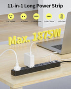10 Ft Power Strip Surge Protector - 7 Outlets 4 USB Ports (2 USB C), Ultra Thin Flat Extension Cord & Flat Plug, 1700 Joules, Wall Mount, Desk Charging Station for Home Office Dorm, Black
