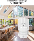 WiFi Signal Booster with 4 Directional Antennas – 1200Mbps Dual Band (5GHz/2.4GHz),WiFi Extender Covers 12,880 Sq.ft, Easy Home Setup and 105-Device Support