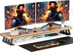 NestNeat Dual Monitor Stand Riser, 39 Inch Large Wood Monitor Stands for 2 Monitors, Desk Monitor Riser for Computer/Laptop/Printer/TV, Stand Riser up to 220 lbs