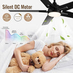SODSEA Ceiling Fans with Lights, 52 Inch Black Ceiling Fan with Light and Remote Control, Reversible, 3CCT, Dimmable, Noiseless, Small Ceiling Fan for Bedroom, Indoor/Outdoor Use