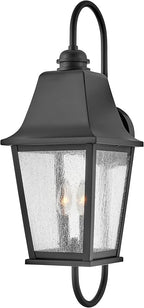 Hinkley Kingston Outdoor Large Wall Mount Lantern - 2-Light, Traditional, Aluminum, Clear Seedy Glass - Black Finish