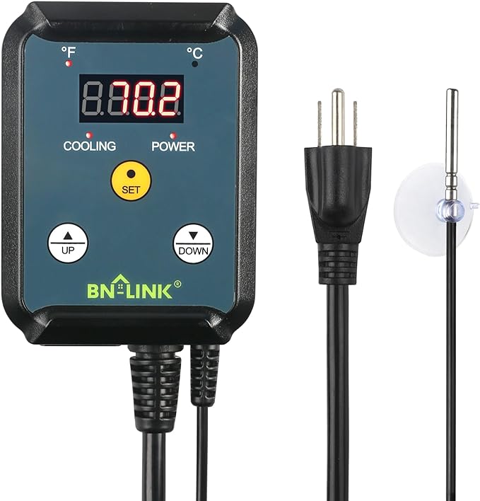 BN-LINK Digital Cooling Thermostat Controller, Temperature Controlled Outlet for Attic Fan, Exhaust Fan, Cooling Devices 40-108°F, 8.3A 1000W