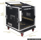 Sound Town Enhanced 1/2" (12mm) Plywood 10U PA DJ Pro Audio Rack/Road ATA Case with 11U Slant Mixer Top, 20’’ Rackable Depth and Casters, 10 Space Size, Pro Tour Grade (STMR-10UW)