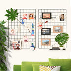PAMANO Wall Photo Grid Shelf, Wall Hanging Ins Art Display Grid Panel for Decor & Storage, Metal Wire Notice & Memo Board, Mesh Tool Organiser Frame 2 Pcs (Black, 25.6 x 17.7 inches)
