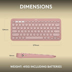 Logitech Pebble Keys 2 K380s, Multi-Device Bluetooth Wireless Keyboard with Customizable Shortcuts, Slim and Portable, Easy-Switch for Windows, macOS, iPadOS, Android, Chrome OS - Tonal Rose