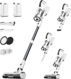 Klarpul Cordless Vacuum Cleaner, 2 Batteries 140 Mins Runtime 600W 50Kpa Stick Vacuum Cordless, Self-Standing Vacuum Cleaners for Home with 2.5H Fast Charging, for Floor/Carpet/Pet Hair, White