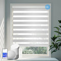 COOLWINDS Motorized Zebra Blinds for Windows Cordless Electric Curtains with Remote Control Blackout Shades Custom Smart Blinds Compatible with Alexa Google Home(Light Filtering Grey,W56 X 72in)
