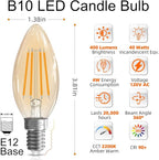 GvvooHome LED Candelabra Light Bulbs, 40 watt Equivalent Chandelier Bulbs, E12 LED Bulb Dimmable, 2200K Amber Warm, B10 Candle Light Bulb, 90+CRI, 400LM, Amber Glass Finish, 6 Pack