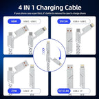 66W 4 in 1 Charging Cable,Fast Multi Charging Cable 5FT,USB C Cable Fast Charge&Data Transfer, Type C 66W 27W PD Multiple Charger Cord for iPhone16/15/14/13 Series/Phones/Pads/Laptop and More-Silver