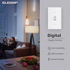 ELEGRP Digital Toggle Dimmer Switch for Dimmable LED, CFL and Incandescent Light Bulbs, Single Pole or 3-Way Toggle LED Dimmer Light Switch, Wall Plate Included, UL Listed, 1 Pack, White