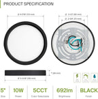 ASD LED 5" Round Flush Mount Ceiling Light Fixture, Low Profile Surface Lighting | 5CCT, Dimmable, Ultra-Thin, ETL Listed | 10W 700LM 2700-6000K 120V | Kitchen, Bedroom, Hallway Lamp | Black, 12 Pack