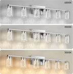 SADENICEL 6 Light Brushed Nickel Bathroom Light Fixtures, LED Vanity Lights Crystal White/Neutral/Warm Bathroom Lights Over Mirror for Bathroom, Bedroom,Living Room (6 Light)