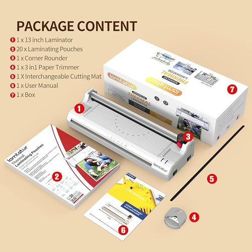7-in-1 Thermal Laminator Machine 11X17 with 20 Letter Size Laminating Sheets,13inch Laminater for A3/A4/A6, Hot&Cold 2 Roller Lamination for Office Home School Teacher Use,Paper Cutter, Corner Rounder