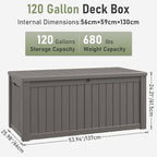 Outdoor Storage Box, 120 Gallon Deck Box, Resin Waterproof Outside Storage Bench, Outdoor Storage Cabinet With Lockable Lid, Backyard Deck Box For Garden Tools, Patio Cushions, Pool Accessories