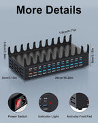 380W Charging Station for Multiple Devices - 24 Ports USB Fast Charging Station with 30W Power Delivery, Multi Charger Dock for Phone Tablet, Home, Office, School