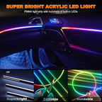 Jushope Acrylic LED Lights - Interior Car Ambient Lighting Kits with Dynamic Rainbow Dream Color Chasing, Music Sync (6 in 1(4 * 29.5+43.3+14.5 inches))