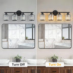 FDPBY Modern 4 Light Crystal Vanity Light, Black Vertical Bathroom Light Fixture Over Mirror for Dressing Table Sink, Compatible with Dimmable Bulbs (Bulbs Not Included)
