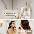 Gold Arched Medicine Cabinet with Mirror,20x32 Wall Mount Medicine Cabinet with Adjustable Glass Shelves,Surface Mount Only,No Recessed,Brushed Gold Medicine Cabinet with Mirror
