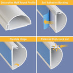 D-Line 13.12ft Cord Hider Kit, Patented Cable Cover, Hide Wires on Wall, Channel for TV Mount Cords, Raceway Wire Hiders, Paintable, Adhesive, Half Round, 4X 1.18in W x 0.59in H x 39in Lengths, White