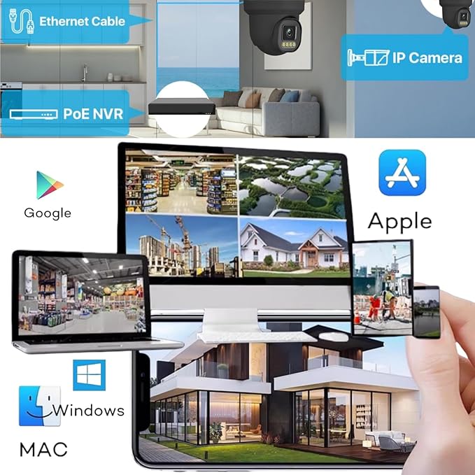 4K NVR PoE Security Camera System Wired Surveillance NVR Kits, 4pcs Outdoor Indoor Cameras with Person/Pet/Vehicle Detection for 24-7 Recording, RLK8-520D4-5MP（500GB HDD Inside）