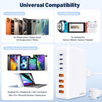 200W USB C Charging Station,8-Port GaN USB C Charger Block,PD 65W Desktop Charger, Power Strip Adapter Compatible with iPhone 17/16/15/14,MacBook Air/Pro,DELL, iPad Pro,Galaxy and More,White