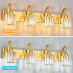 FDPBY Modern Bathroom Vanity Light, 4-Light Gold Wall Sconce with Crystal Accents, Over Mirror Bathroom Lighting Fixture, 32.67" Long Dimmable Vanity Lamp for Makeup, Easy Installation