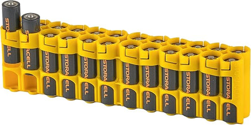 AA Battery Storage Caddy by Storacell, Yellow - Holds 24 Batteries (Not Included)