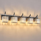 BBLLWJ Crystal Vanity Lights - Black 5 Light Modern Bathroom Vanity Light Fixtures Over Mirror