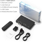 3-Port 8K@60Hz HDMI Switch with AV Input, 2X HDMI & 1x RCA to HDMI Converter Supports HDR10, HDCP 2.2, 3D with IR Remote Control, Compatible with Xbox/PS2/Nintendo Switch,Xbox,PS5/PS4,Roku,Apple TV