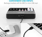 Tenergy TN477U 8-Bay Fast Charger for AA/AAA Ni-MH/NICD Rechargeable Batteries with Micro USB and USB C Inputs