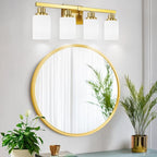 DIKAIDA 4-Light Gold Vanity Light, Modern Gold Bathroom Light Fixtures Over Mirror with Milky White Glass Shade, Bath Wall Mount Lights Wall Lamp for Mirror Bedroom, Living Room Hallway Kitchen