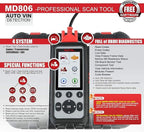 Autel MaxiDiag MD806 OBD2 Scanner, ABS SRS Engine Transmission 4 Systems Diagnostic Scan Tool, 7 Hot Service as MD808 Pro, Oil Reset D-P.F, EPB SAS BMS Throttle A/F, Up of MD805 MD802, Free Update