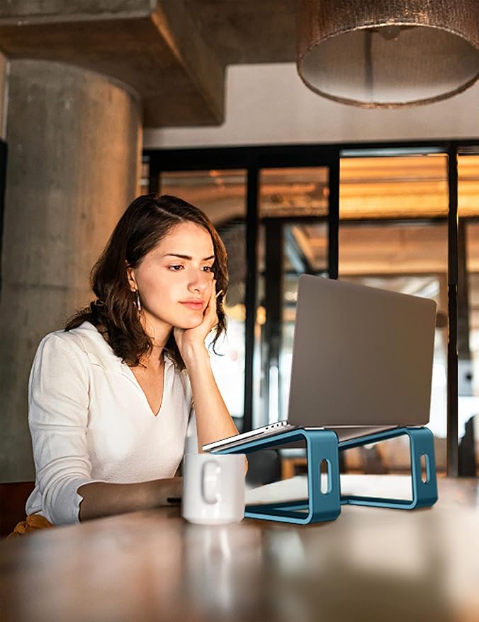 SOUNDANCE Laptop Stand, Aluminum Computer Riser, Ergonomic Laptops Elevator for Desk, Metal Holder Compatible with 10 to 15.6 Inches Notebook Computer, Navy Blue