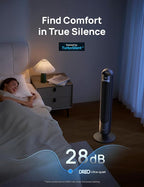 Dreo Tower Fan for Bedroom, 90° Oscillating Standing Fans for Room with 4 Speeds, 3 Modes, 28dB Quiet for Sleep, 25ft/s Velocity, 8H Timer, Remote, Living Room, Office, Home, Black, TF117