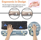 Keyboard Wrist Rest + Mouse Pad Wrist Support Set with Coasters, Dreamy Daisy Vintage Wood Board Live Laugh Love Design Non-Slip PU Base Ergonomic Mousepad for Home Office Working Studying