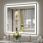 YEELAIT 40x36 Inch LED Bathroom Mirror with Lights (Front Lit and Backlit) Black Framed Lighted Vanity Mirror for Bathroom Wall Dimmable Anti-Fog Memory Tempered Glass Horizontal/Vertical