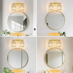 FDPBY Modern 2 Light Crystal Vanity Light, Gold Vertical Bathroom Light Fixture Over Mirror for Dressing Table Sink, Compatible with Dimmable Bulbs (Bulbs Not Included)