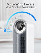 Dreo Tower Fan for Bedroom, Upgrated DC 9 Speeds Ultra-Quiet Floor Fan, 90° Oscillating Fans for Indoors with 28ft/s Velocity, 12H Timer, Standing Fans, Bladeless Fan Powerful for Home Office Room